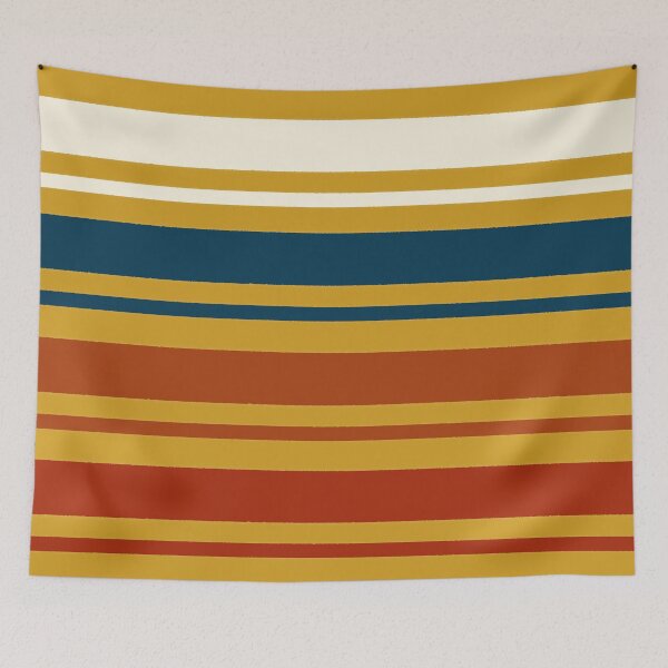 Item preview, Retro Vintage 80's Horizontal Stripes, Cream, Blue, Rust, Red on Gold designed and sold by BlueMoonBarn.