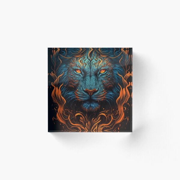 Aperçu de l'œuvre Oeuvre de tête de lion en flammes créée et vendue par Lamarcy.