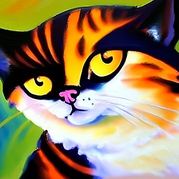 Artwork thumbnail, Orange, Yellow Eyed Tabby Cat Sitting, Green Background by etourist