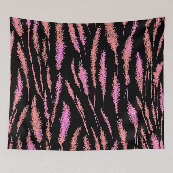 Item preview, Light Pink and Dusty Pink Wild Grasses on Black Background designed and sold by Beachy.