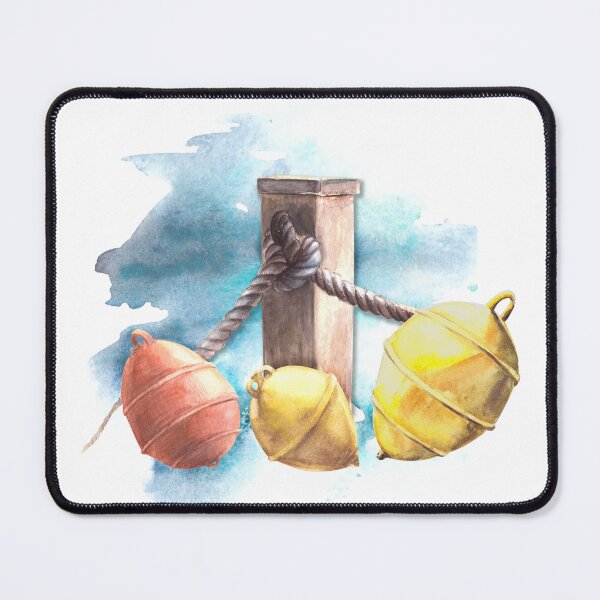 Item preview, Sea wave, bollard, ropes, red and yellow buoys. Watercolor illustration. designed and sold by BartolArt.