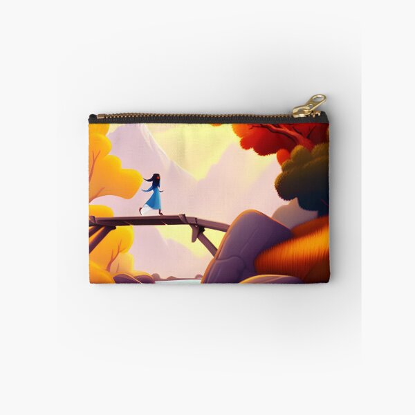 Item preview, A lone traveler crossing a rickety bridge suspended above a roaring river designed and sold by Adventurous Apparel.