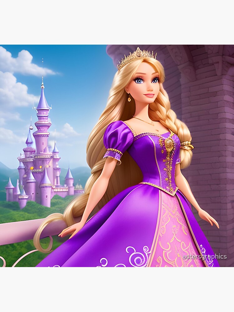 Enchanting Rapunzel Barbie - Crowned in Purple Dress with Long Hair | Art  Board Print