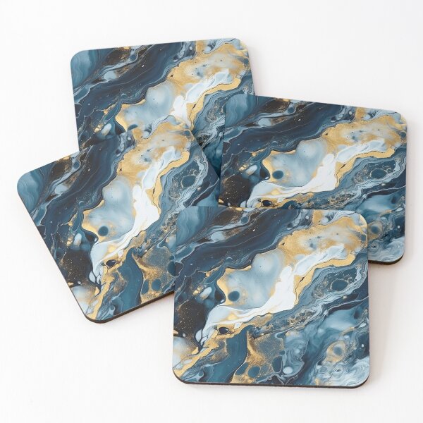 Aperçu de l'œuvre Art fluide bleu foncé, gris et or 4 créée et vendue par obstinator.