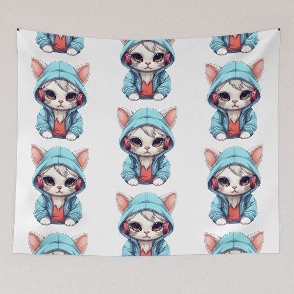 Item preview, Cat Wearing Headphones & Hoodie designed and sold by vasetti-press.