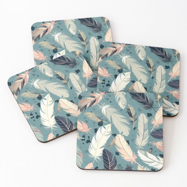 Item preview, Feathers - Teal, blush, gray, ivory, gold designed and sold by Highlandkings.