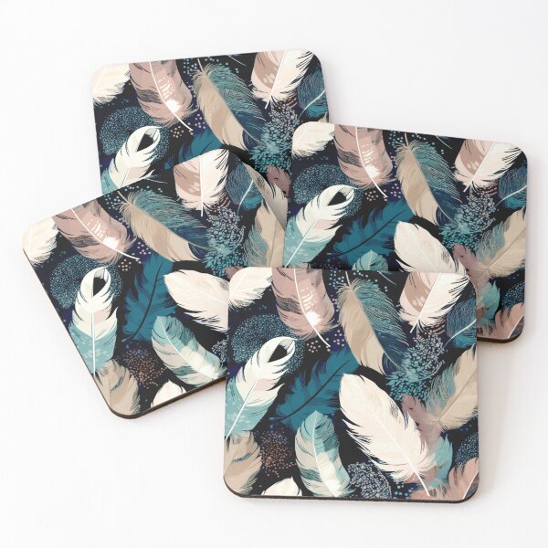 Item preview, Feathers - Teal, blush, gray, ivory, gold 2 designed and sold by Highlandkings.