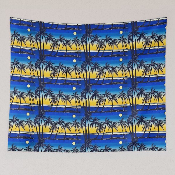 Item preview, Tropical moonlit beach at sunset palm trees linograph folk art designed and sold by Earth Nature Creations.
