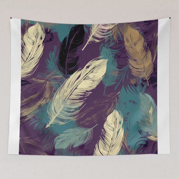 Item preview, Feathers - Teal, eggplant, ivory, gold, black designed and sold by Highlandkings.