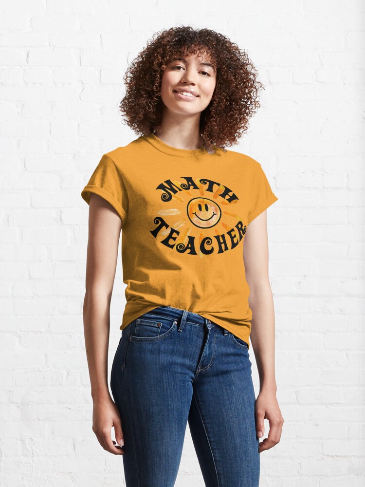 Classic T-Shirt, Groovy Math Teacher Happy Face Sunshine Gift designed and sold by heartsake