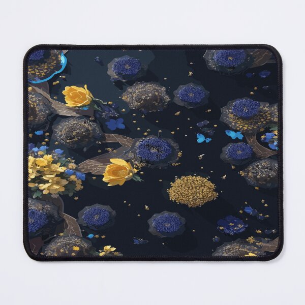 Item preview, Bees and Vibrant Flowers on Glossy Blue-Black Background designed and sold by AFUNARTZ.