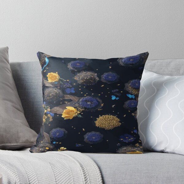 Aperçu de l'œuvre Abeilles et fleurs vibrantes sur fond bleu-noir brillant créée et vendue par AFUNARTZ.