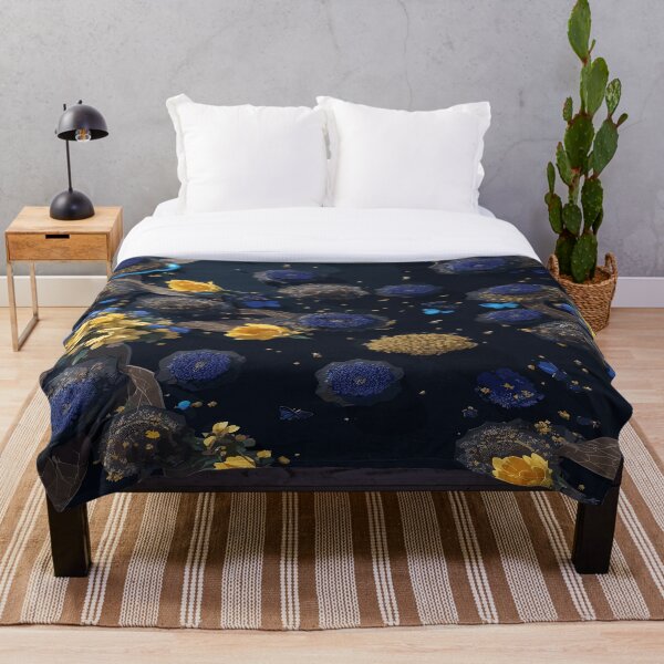 Item preview, Bees and Vibrant Flowers on Glossy Blue-Black Background designed and sold by AFUNARTZ.
