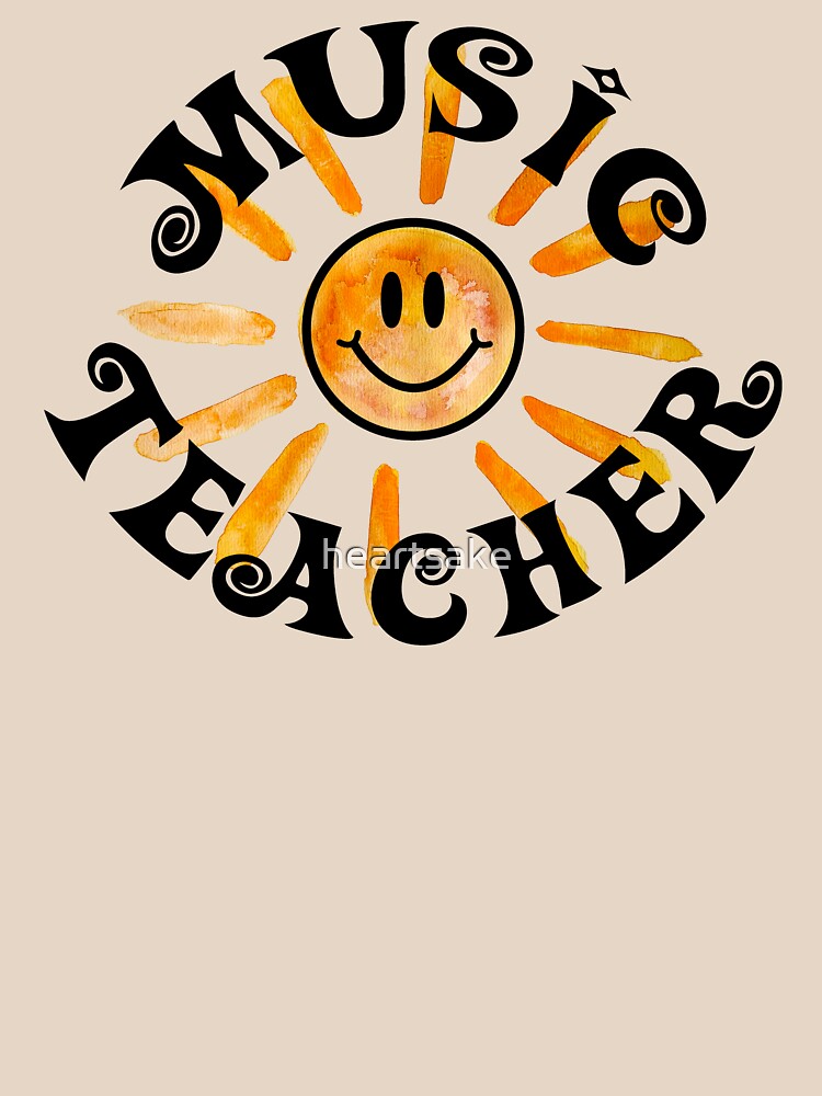 Thumbnail 7 of 7, Classic T-Shirt, Groovy Music Teacher Happy Face Sunshine Gift designed and sold by heartsake.
