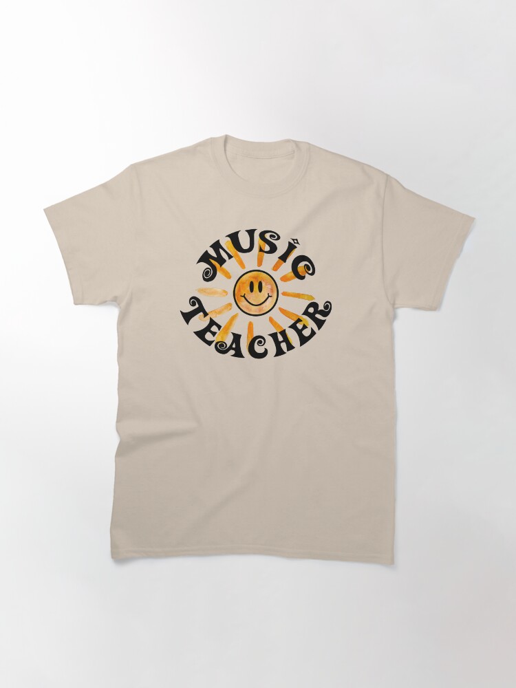 Thumbnail 2 of 7, Classic T-Shirt, Groovy Music Teacher Happy Face Sunshine Gift designed and sold by heartsake.