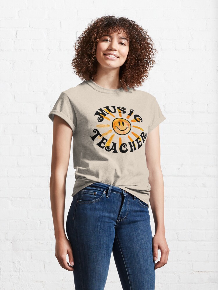 Classic T-Shirt, Groovy Music Teacher Happy Face Sunshine Gift designed and sold by heartsake