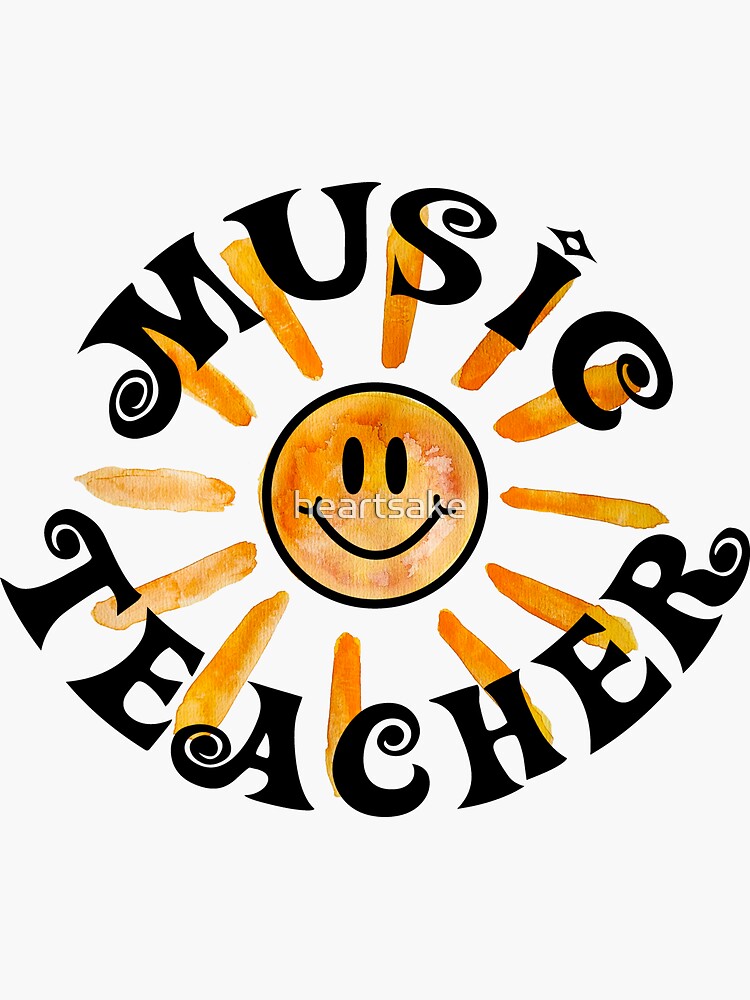 Thumbnail 3 of 3, Sticker, Groovy Music Teacher Happy Face Sunshine Gift designed and sold by heartsake.
