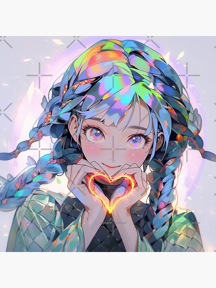 Colorful Braid Cyberpunk Anime Girl | Sticker