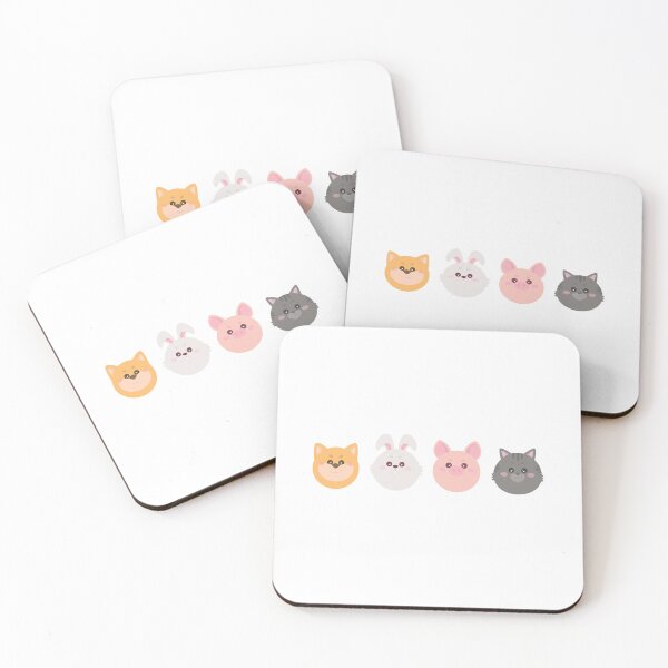 Item preview, Cute and adorable animals Puppy Dog, Bunny Rabbit, Piggy Pig, and Kitty Cat happy faces designed and sold by RunSumErrands.