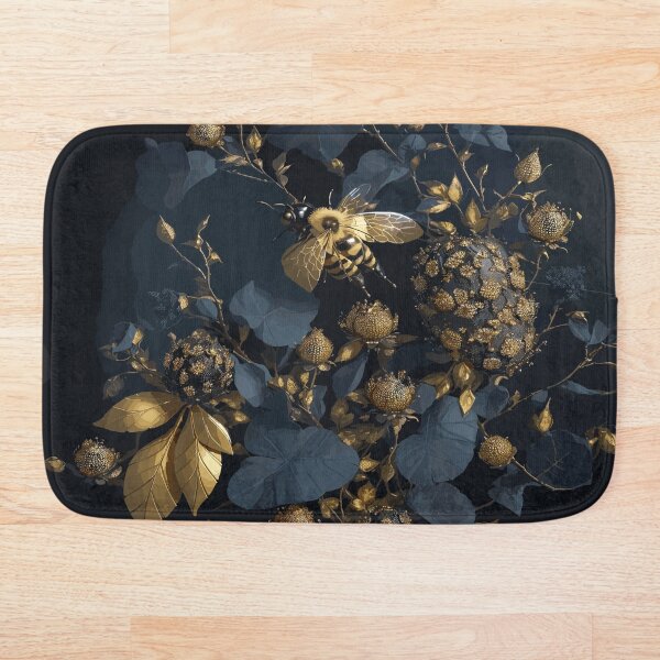 Item preview, Bees and Flowers on Blue-Black Background designed and sold by AFUNARTZ.
