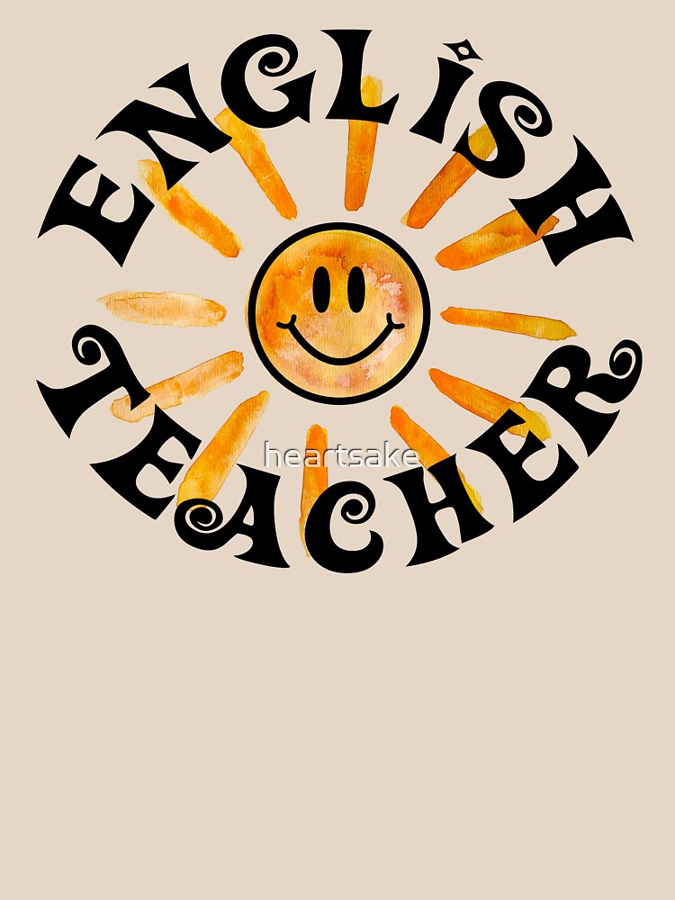 Thumbnail 7 of 7, Classic T-Shirt, Groovy English Teacher Happy Face Sunshine Gift designed and sold by heartsake.
