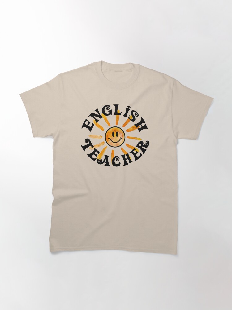 Thumbnail 2 of 7, Classic T-Shirt, Groovy English Teacher Happy Face Sunshine Gift designed and sold by heartsake.