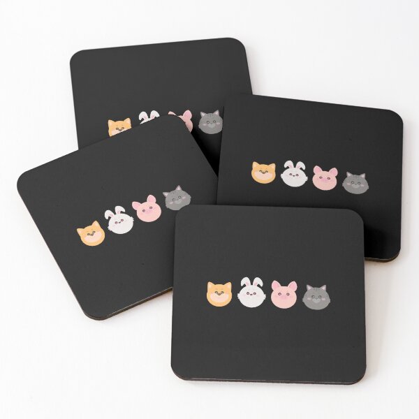 Item preview, Cute and adorable animals Puppy Dog, Bunny Rabbit, Piggy Pig, and Kitty Cat happy faces designed and sold by RunSumErrands.