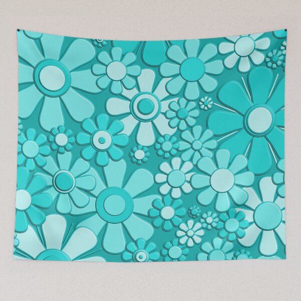 Item preview, Plastic Flowers Retro 60s 70s Floral Pattern Print in Light Turquoise designed and sold by kierkegaard.