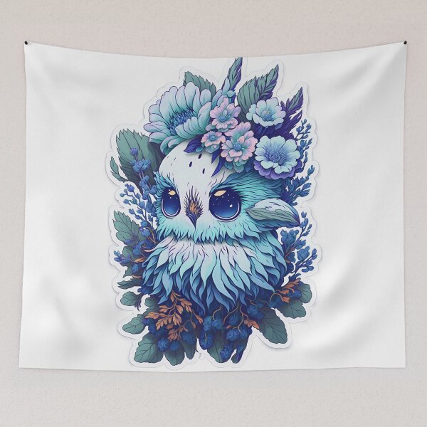 Item preview, Cute Adorable Light Blue Owl In Flowers designed and sold by IHeartArts.