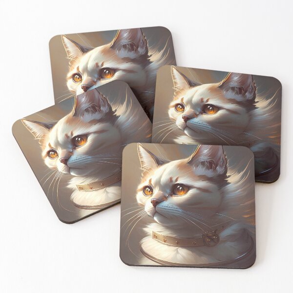 Item preview, a golden white cat wearing a gold necklace, in a royal style designed and sold by anenastudio.