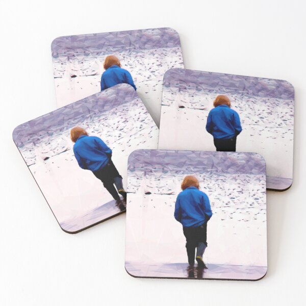 Item preview, Lone girl walking away on a beach. Image created using geometric shapes designed and sold by EdgyEdgeArt.