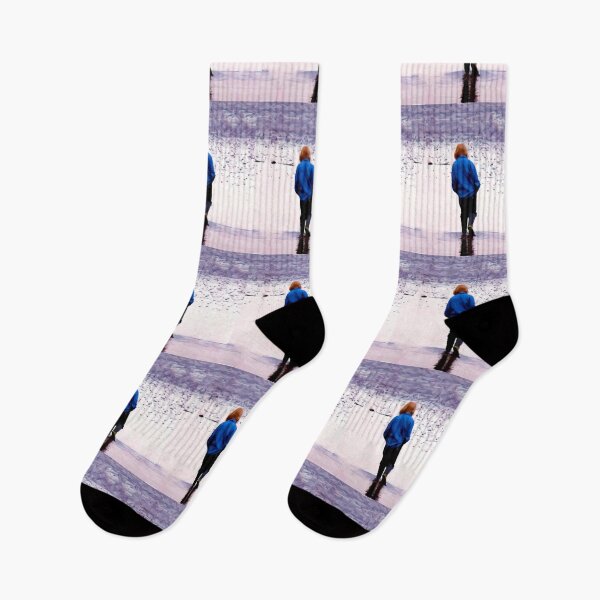 Item preview, Lone girl walking away on a beach. Image created using geometric shapes designed and sold by EdgyEdgeArt.