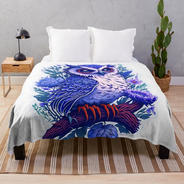 Item preview, Cute Adorable Dark Blue Owl In Flowers On Branch designed and sold by IHeartArts.