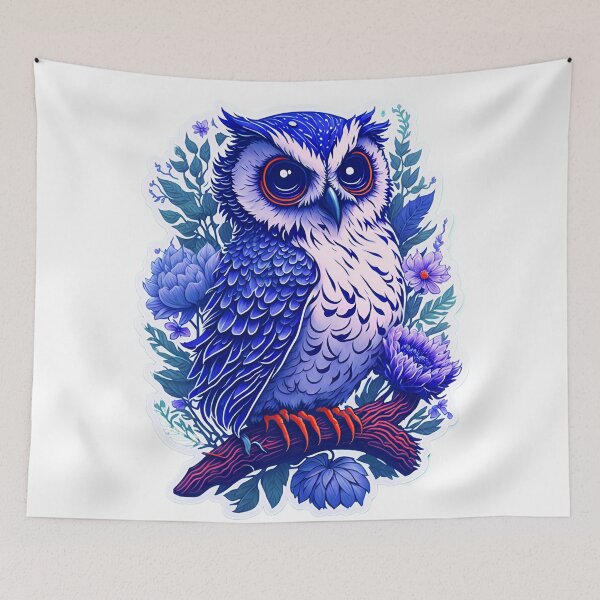 Item preview, Cute Adorable Dark Blue Owl In Flowers On Branch designed and sold by IHeartArts.
