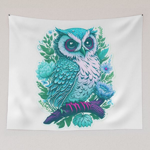 Item preview, Cute Adorable Light Teal Turqouise Owl In Flowers On Branch designed and sold by IHeartArts.