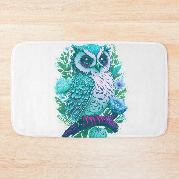 Item preview, Cute Adorable Light Teal Turqouise Owl In Flowers On Branch designed and sold by IHeartArts.