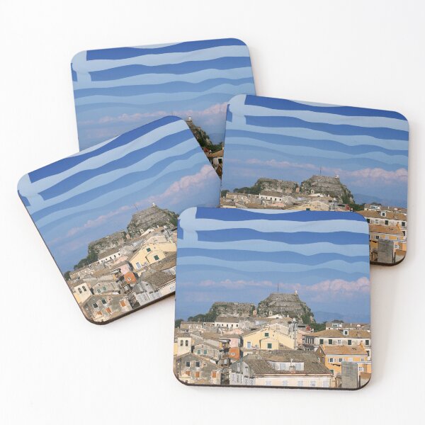 Item preview, Old town Corfu and greek flag in the sky designed and sold by goceris.