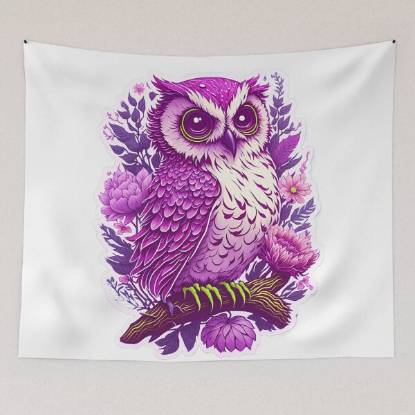 Item preview, Cute Adorable Dark Pink Owl In Flowers On Branch designed and sold by IHeartArts.