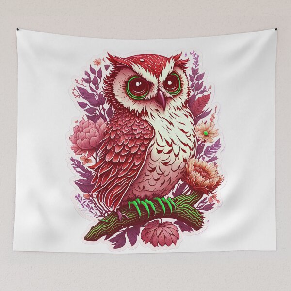 Item preview, Cute Adorable Dark Red Owl In Flowers On Branch designed and sold by IHeartArts.