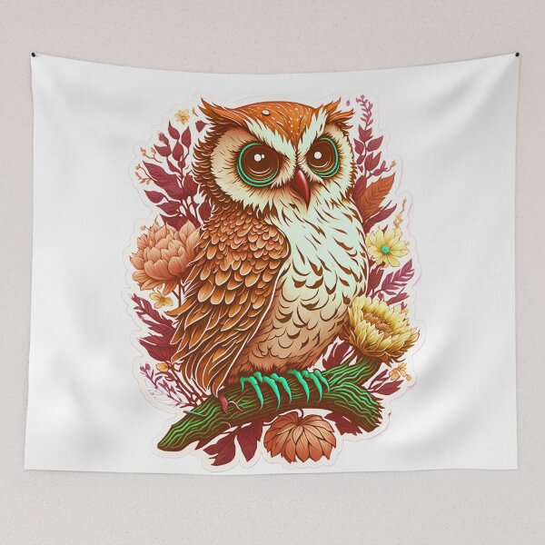 Item preview, Cute Adorable Dark Orange Owl In Flowers On Branch designed and sold by IHeartArts.