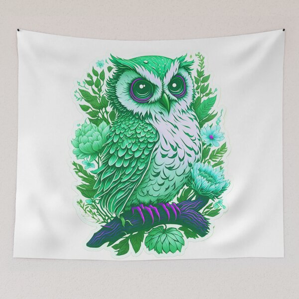Item preview, Cute Adorable Dark Green Owl In Flowers On Branch designed and sold by IHeartArts.