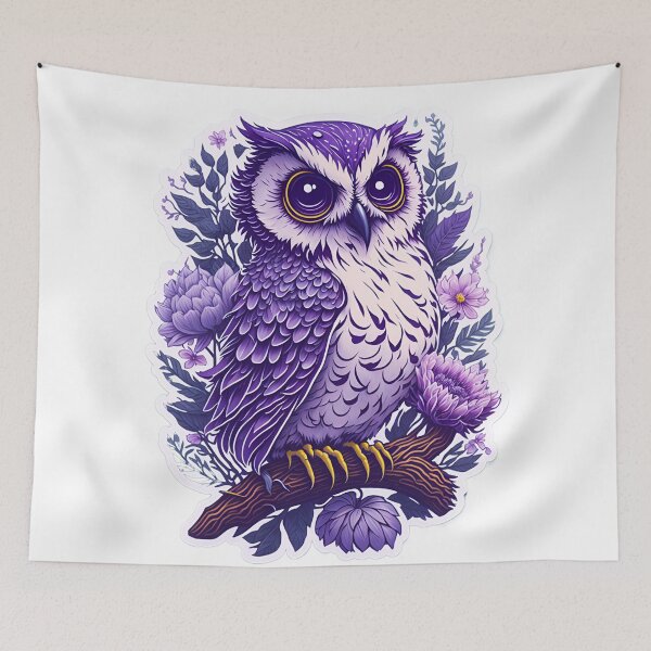 Item preview, Cute Adorable Dark Purple Owl In Flowers On Branch designed and sold by IHeartArts.