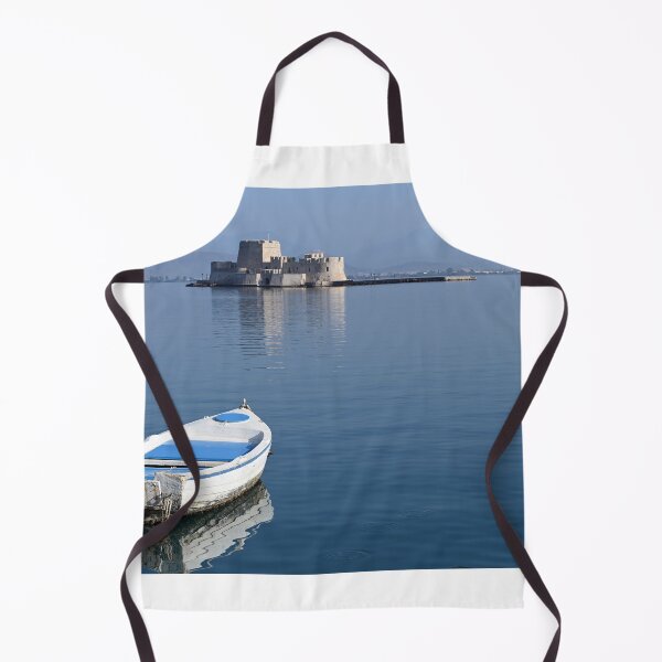 Item preview, Small white boat and and Bourtzi fortress in Nafplio, Peloponnese, Greece designed and sold by goceris.