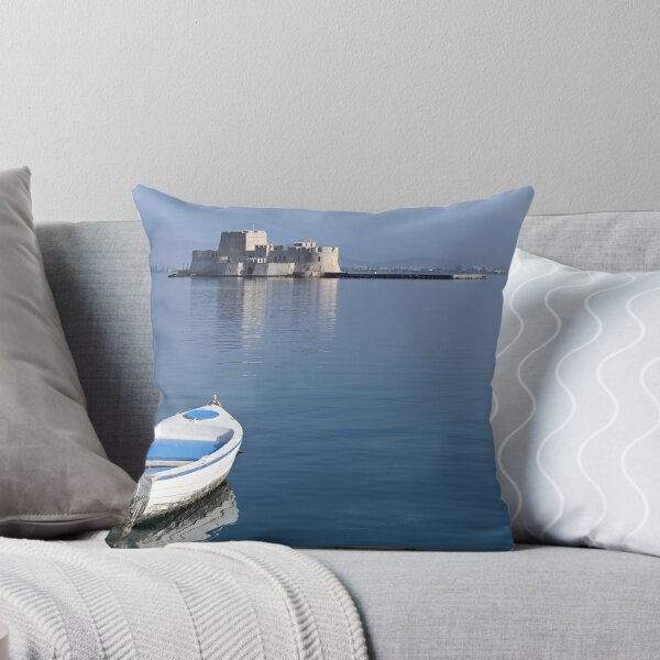 Item preview, Small white boat and and Bourtzi fortress in Nafplio, Peloponnese, Greece designed and sold by goceris.
