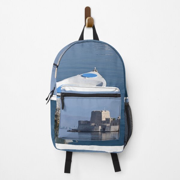 Item preview, Small white boat and and Bourtzi fortress in Nafplio, Peloponnese, Greece designed and sold by goceris.