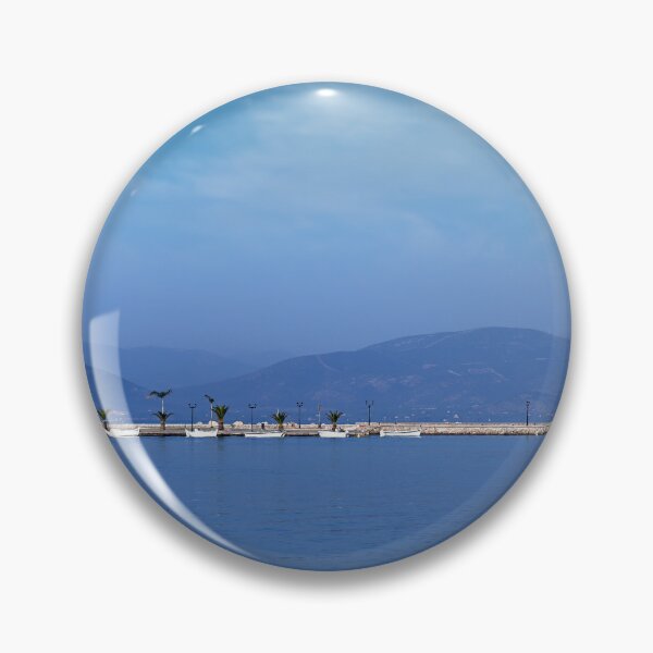 Item preview, small white boats and blue sea in the harbor Nafplio Greece designed and sold by goceris.