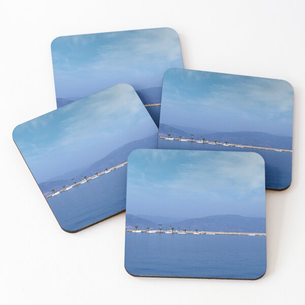 Item preview, small white boats and blue sea in the harbor Nafplio Greece designed and sold by goceris.