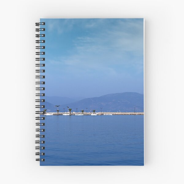 Item preview, small white boats and blue sea in the harbor Nafplio Greece designed and sold by goceris.