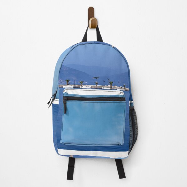 Item preview, small white boats and blue sea in the harbor Nafplio Greece designed and sold by goceris.