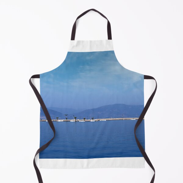 Item preview, small white boats and blue sea in the harbor Nafplio Greece designed and sold by goceris.